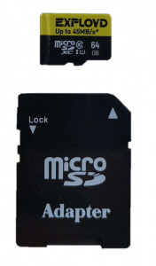Карта micro-SD 64 GB EXPLOYD Class10+адаптер