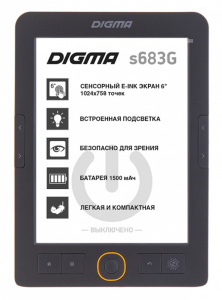 Книга электронная Digma S683G 6" E-ink HD Carta 1024x758 Touch