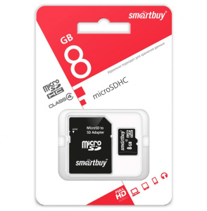Карта micro-SD 8 GB SMARTBUY (SB8GBSDCL4-01) Class4+ адаптер