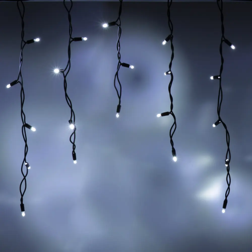 Гирлянда LUAZON LIGHTING Бахрома 3х0,6м темная нить, 100 LED свечение белое с мерцанием 24В (9891720