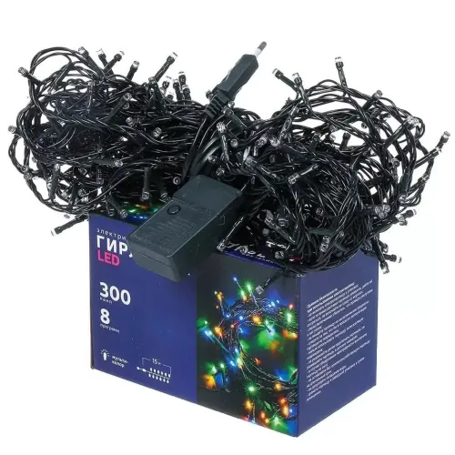 Гирлянда Нить 15м зеленая нить 300LED свечение мультиколор, 8 режимов (454845)