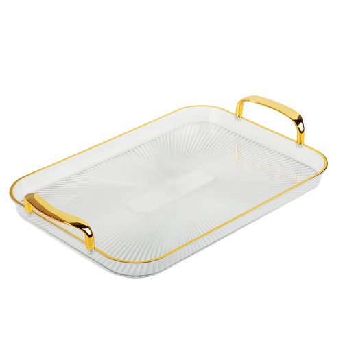 Поднос пластик РЕТ, прямоугольный, с ручками, 42,5x27x3см прозрачн./золот. (862-451)