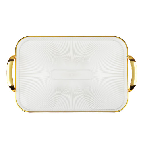 Поднос пластик РЕТ, прямоугольный, с ручками, 42,5x27x3см прозрачн./золот. (862-451)