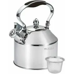 Чайник со свистком KELLI KL-4344, нерж., черная ручка, 1,5 л.