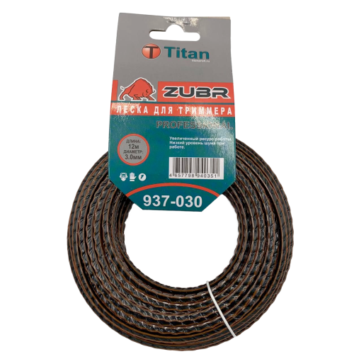Леска для триммера TITAN (ZUBR PROFESSIONAL) 3,00ммх12м, квадрат, черн+оранж (937-030)