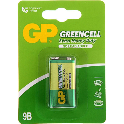 Батарейка GP 6R22/1604G-B (1шт) GREENCELL крона