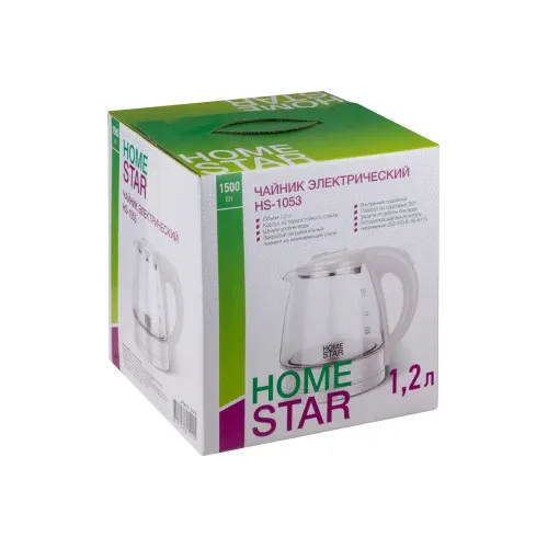 Чайник эл. HOMESTAR HS-1053, стекло, 1,2 л., белый