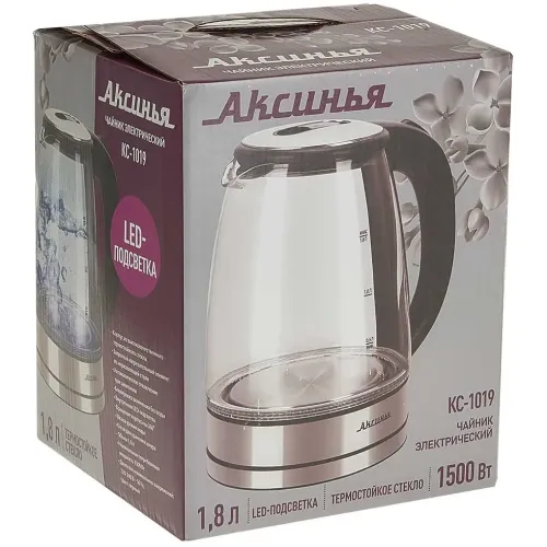 Чайник эл. АКСИНЬЯ КС-1019, стекло/нерж./черный