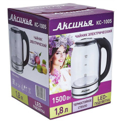 Чайник эл. АКСИНЬЯ КС-1005, стекло/нерж./черный