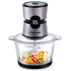 Измельчитель BRAYER BR1409, дисплей, нерж./черный/стекло