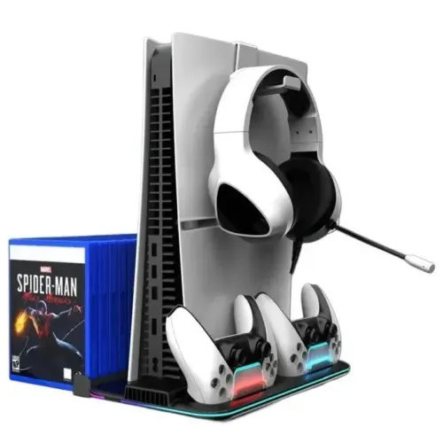 Зарядная док станция LUCKY FOX LF-0527 для Sony PS5 Slim c охлаждением, подсветкой, черная