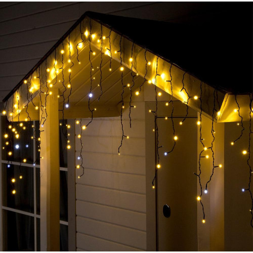 Гирлянда LUAZON LIGHTING Бахрома 3х0,6м темная нить, 160 LED свечение теплое белое с мерцанием (3584