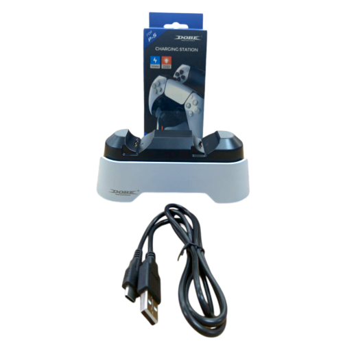 Зарядная док станция для геймпадов PS5 DOBE TP5-1501X DualSense, индикация, белый/черный