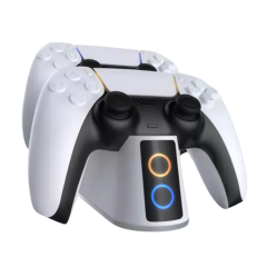 Зарядная док станция для геймпадов PS5 VOLFOX P5-102 DualSense, подсветка, белый