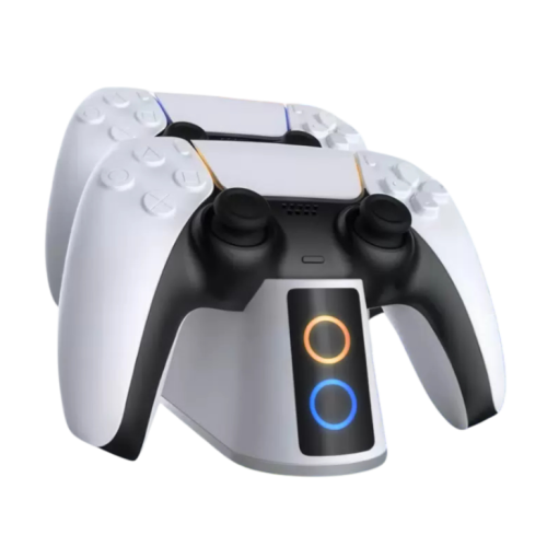 Зарядная док станция для геймпадов PS5 VOLFOX P5-102 DualSense, подсветка, белый