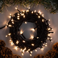 Гирлянда Нить 10м темная нить 100LED свечение теплое белое, 8 режимов (3556789)