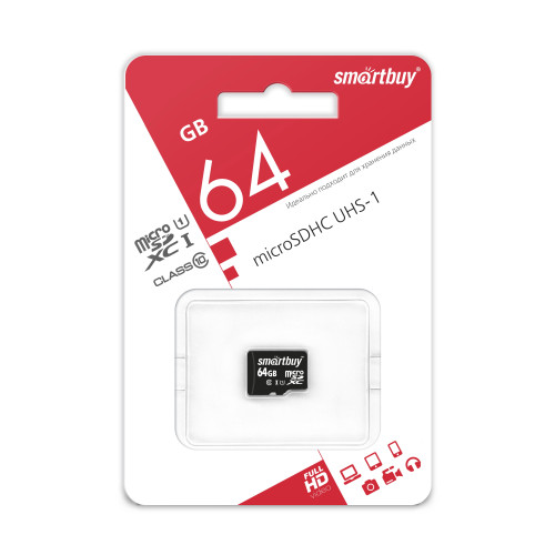 Карта micro-SD 64 GB SMARTBUY SB64GBSDCL10-00 Class10 UHS-1
