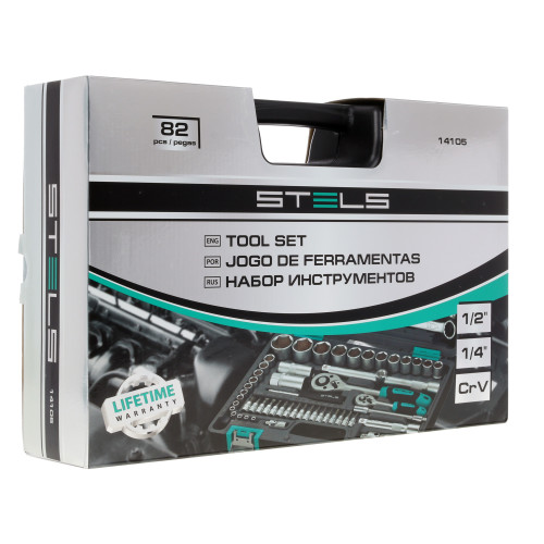 Набор инструментов Stels 82 пр. 1/2.1/4,  CrV, пласт. кейс (14105)