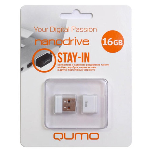 Карта USB2.0 16 GB Qumo Nano QM16GUD-NANO-W White