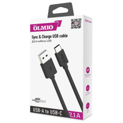 Кабель USB 2.0 A вилка - Type C 1 м OLMIO 2.1A черный