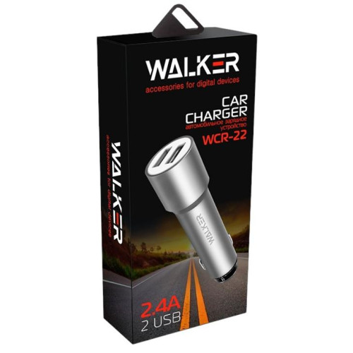 АЗУ WALKER 2.4А WCR-22 12Вт, USBx2, + кабель Micro, серебрянное