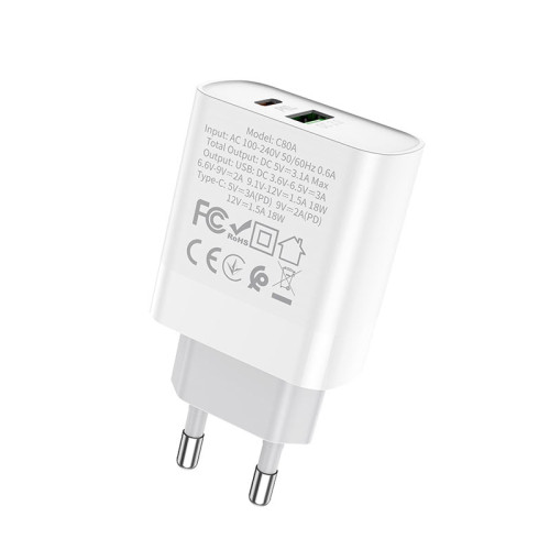 СЗУ HOCO 2USB C80A series 3.1A Type-C White