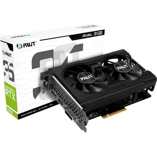 Видеокарта Palit PCI-E 4.0 PA-RTX3050 DUAL NV RTX3050 8Gb 128bit GDDR6 1552/14000 DVIx1/HDMIx1/DPx1/ NE63050018P1-1070D