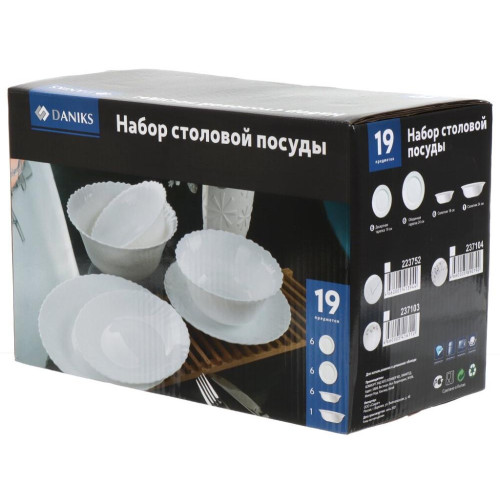 Набор столовый Daniks, Эдем, стеклокерамика, 19 пр., белый (237104)