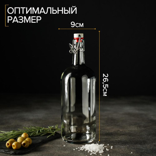 Бутылка с бугельной пробкой, прозрачная, 1 л.