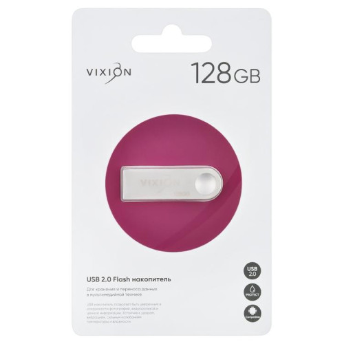 Карта USB2.0 128 GB VIXION Zink Alloy металлик