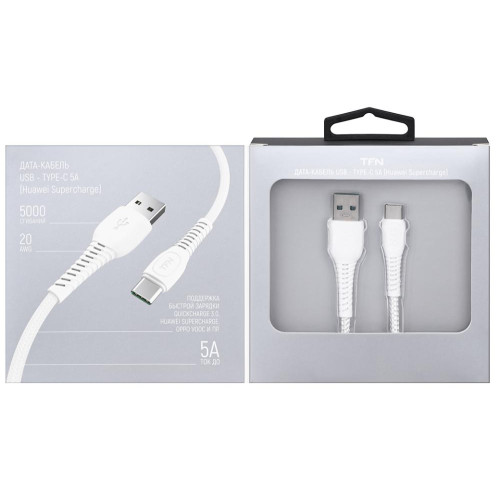 Кабель USB 2.0 A вилка - Type C 1 м TFN-CUSBCUSB5A1MWH белый