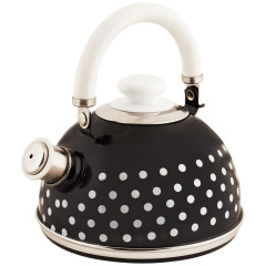 Чайник со свистком Рубин Малый белый горох, эмаль, черный, 2,5 л. (ТMM04/25/02/27/H03)(434888)