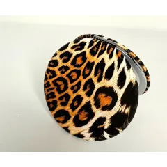 Зеркальце косметическое складное, Ягуар, круглое., желтый/черный/коричневый