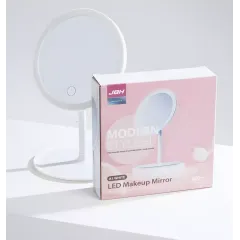 Зеркало косметическое настольное с подсветкой, на ножке, круглое, белое