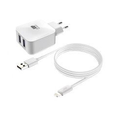 СЗУ Borasco 2.1A USBx2 + кабель 8pin белый