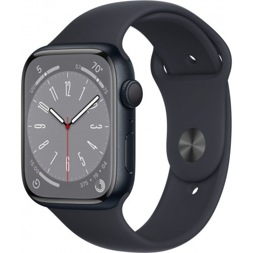 Смарт-часы Apple Watch 8 GPS Midnight Aluminum Case with Midnight Sport Band 45mm полночно-черный