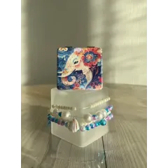 Зеркальце косметическое складное, экокожа, Слон, квадратное., разноцветное