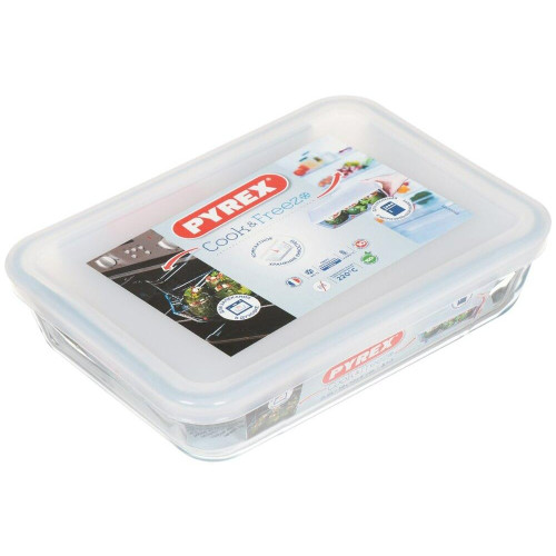 Форма для выпечки стекло Pyrex, Cook Freez, прямоугол., с крышкой, 14х19х4 см, 0,8 л. (241Р000/2021)