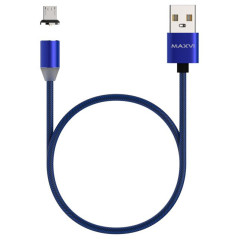 Кабель USB 2.0 A вилка - microUSB 1 м Maxvi магнитный нейлоновый синий
