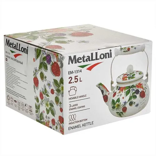 Чайник без свистка METALLONI "Ягоды", индукция, эмаль., 2,5 л.(EM-1314)