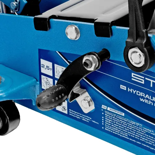 Домкрат подкатной STELS 2,5т с фиксатором, 140-385 мм, SAFETY PIN (51152)