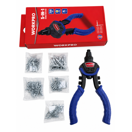 Заклепочник WORKPRO 250мм, 5 насадок (WP225003)
