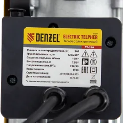 Тельфер электрический DENZEL TF-250 (0,25т, 540 Вт, высота 12 м, 10 м/мин) (52011)