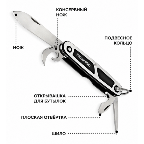 Мультитул WORKPRO 5 в 1, 92мм  (WP382010)
