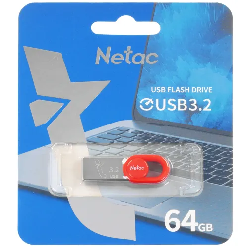Карта USB3.0 64 GB NETAC NT03UM2N-064G-32RE серебристый/красный 