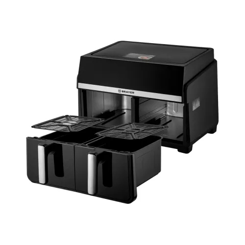 Аэрогриль BRAYER BR2050, 10 л., 2 чаши, черный/сталь