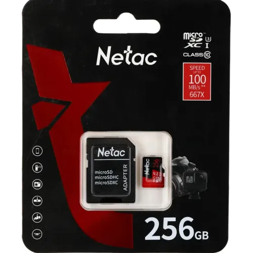 Карта micro-SD 256 GB Netac U3 P500 Extreme Pro NT02P500PRO-256G-R + адаптер