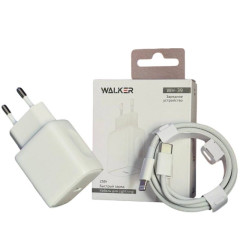 СЗУ WALKER 3А WH-39 25Вт, Type-C, поддержка PD + кабель для Lightning белое