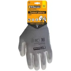 Перчатки FIBERON полиэстер, полиуретановый облив, без рисунка, размер 9 (L), серая основа (479865)