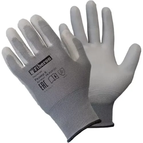 Перчатки FIBERON полиэстер, полиуретановый облив, без рисунка, размер 9 (L), серая основа (479865)